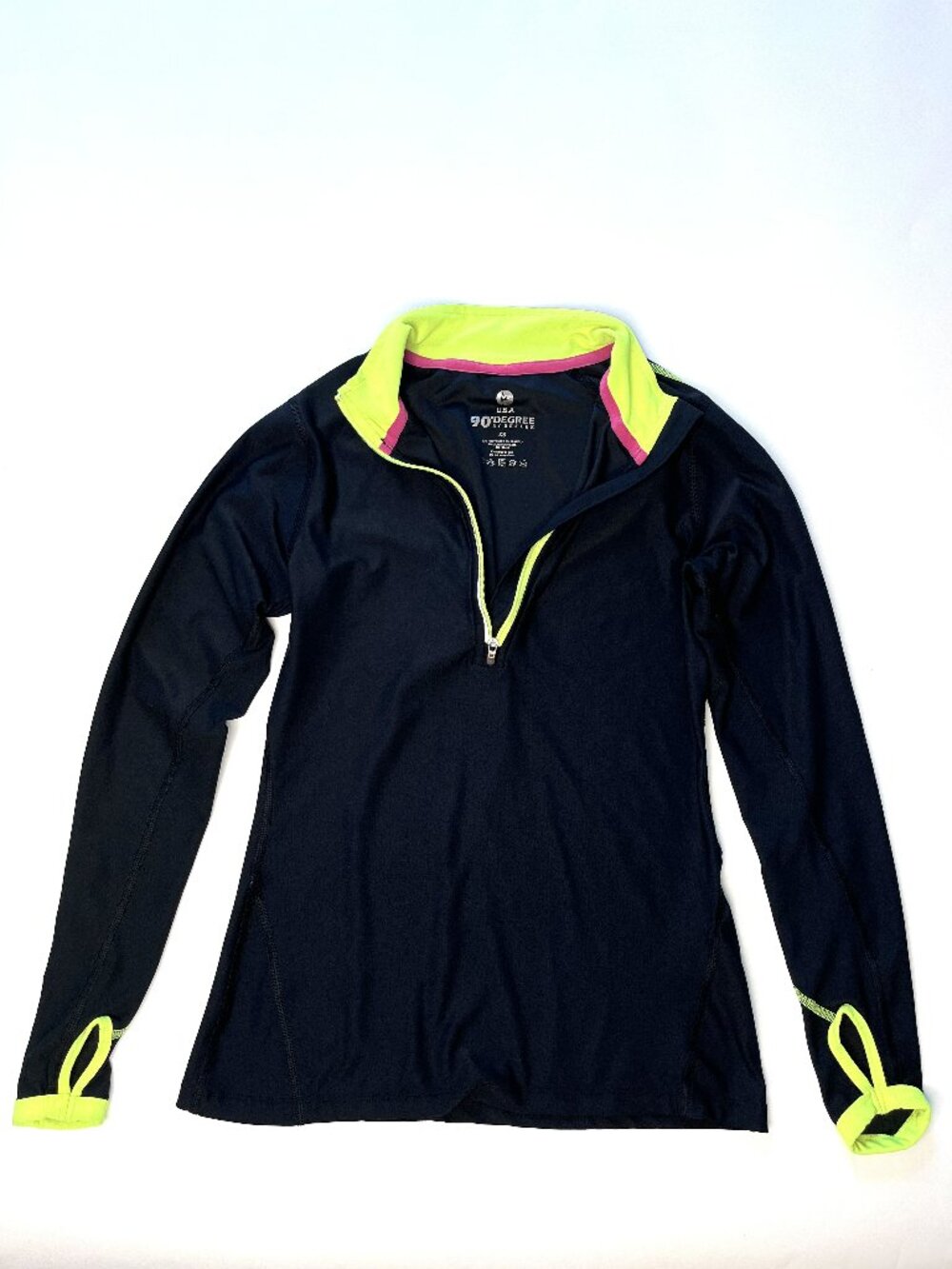 Women's XS 1/4 Zip Pullover U.S.A. 90 Degree By Reflex Black & Neon Yellow